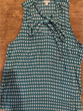 Sleeveless Tie-Neck Tank Top - Teal Pattern